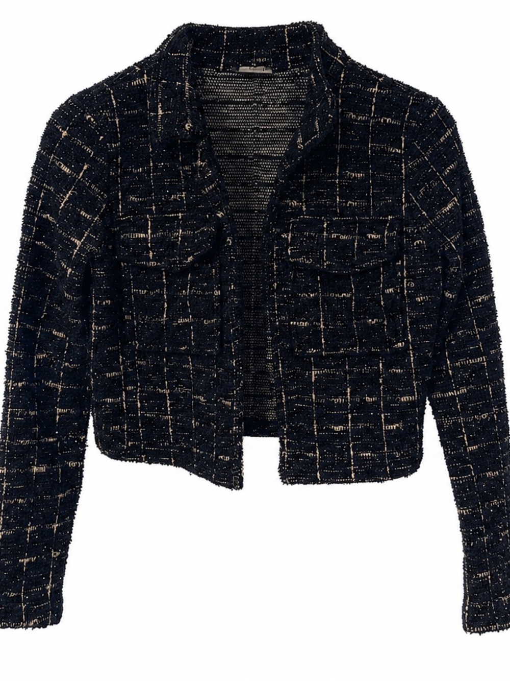 Sincerely Jules Black Ivory Metallic Tweed Cropped Jacket XS
